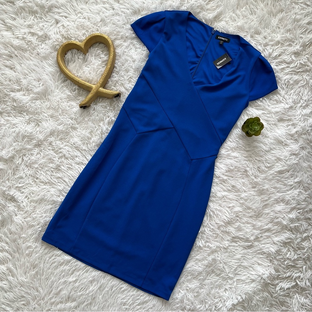 NWT Express Blue Puff Sleeve Sheath Mini Dress